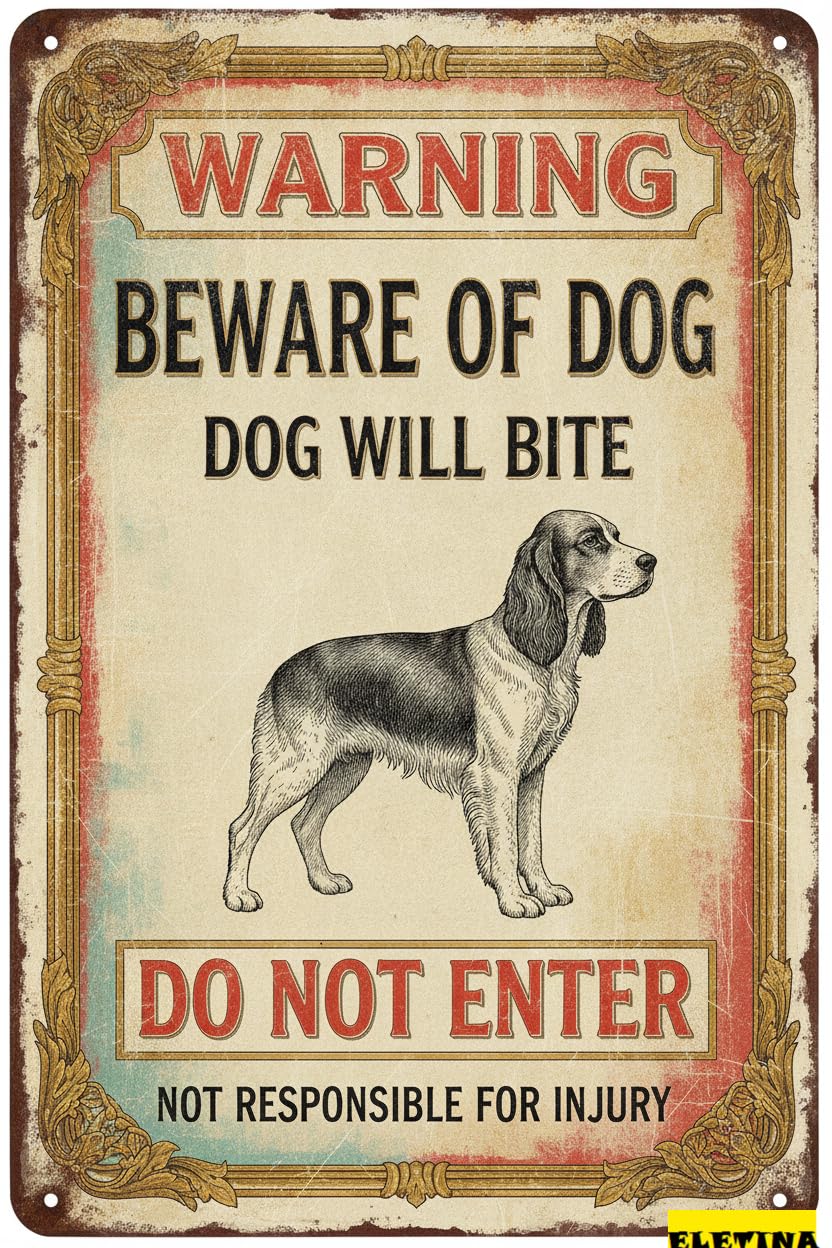 Dog Will Bite English Springer Tin Sign, 8x12 Inch