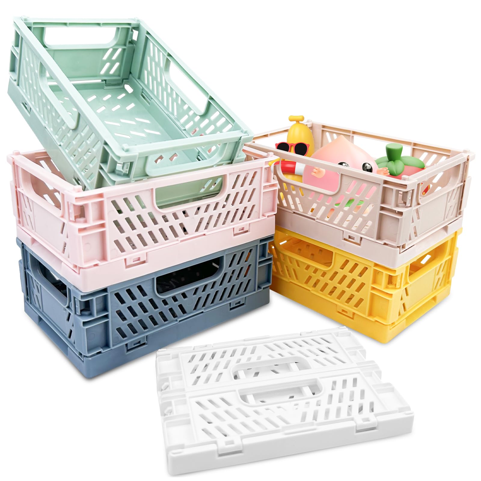 Chiluxendo 6 Pieces Storage Boxes, Plastic Organizer Box, Folding Basket, Storage Baskets with Handles on Both Sides for Office, Kitchen, Bathroom – 15 × 10 × 5.34 cm Organizer, 6 Colours