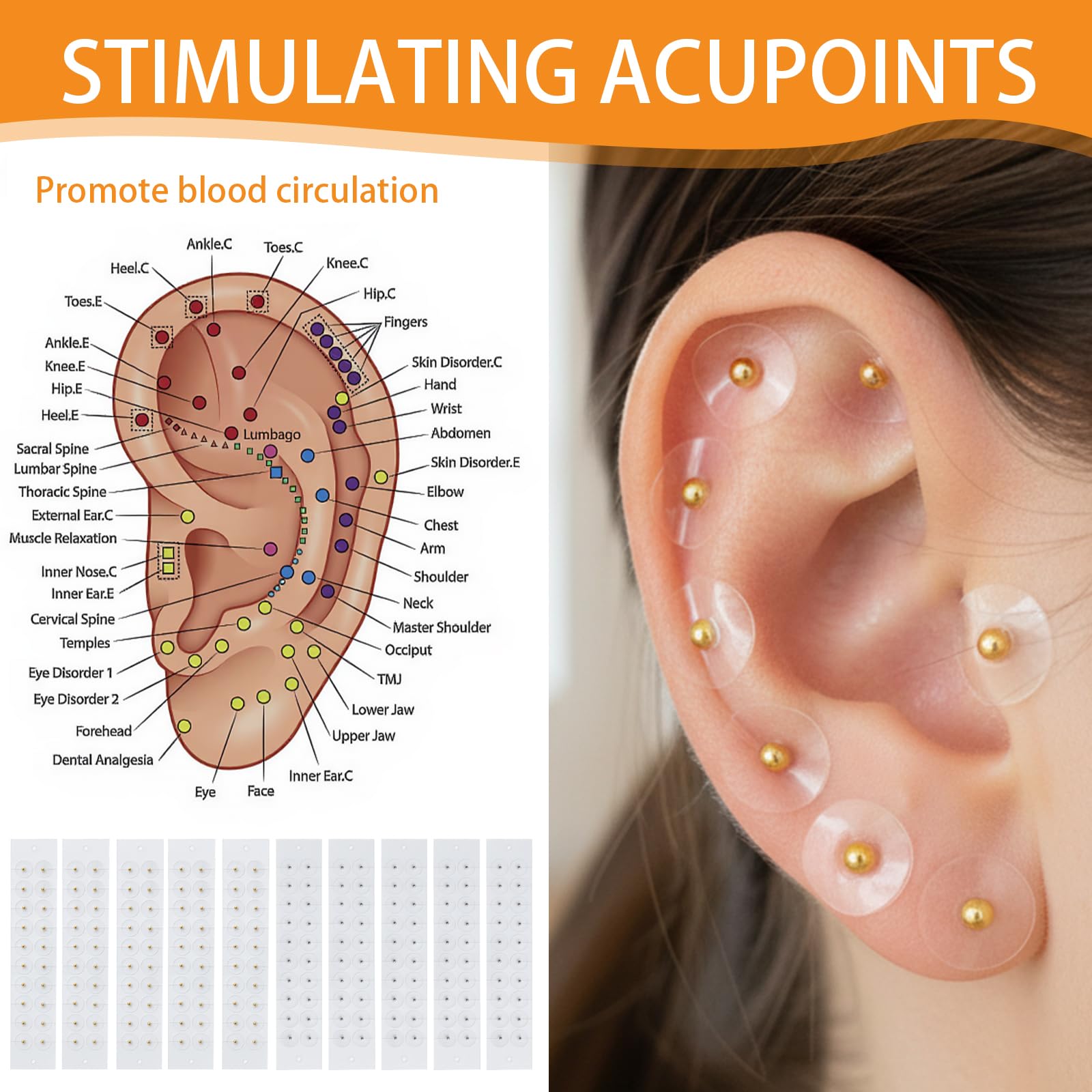 200 PCS Semi Dell'orecchio Agopuntura Auricolare Cerotti Monouso per Digitopressione Auricolare Adatto per Massaggi Di Digitopressione per Alleviare Lo Stress Terapia Multifunzionale（ Oro+Argento）