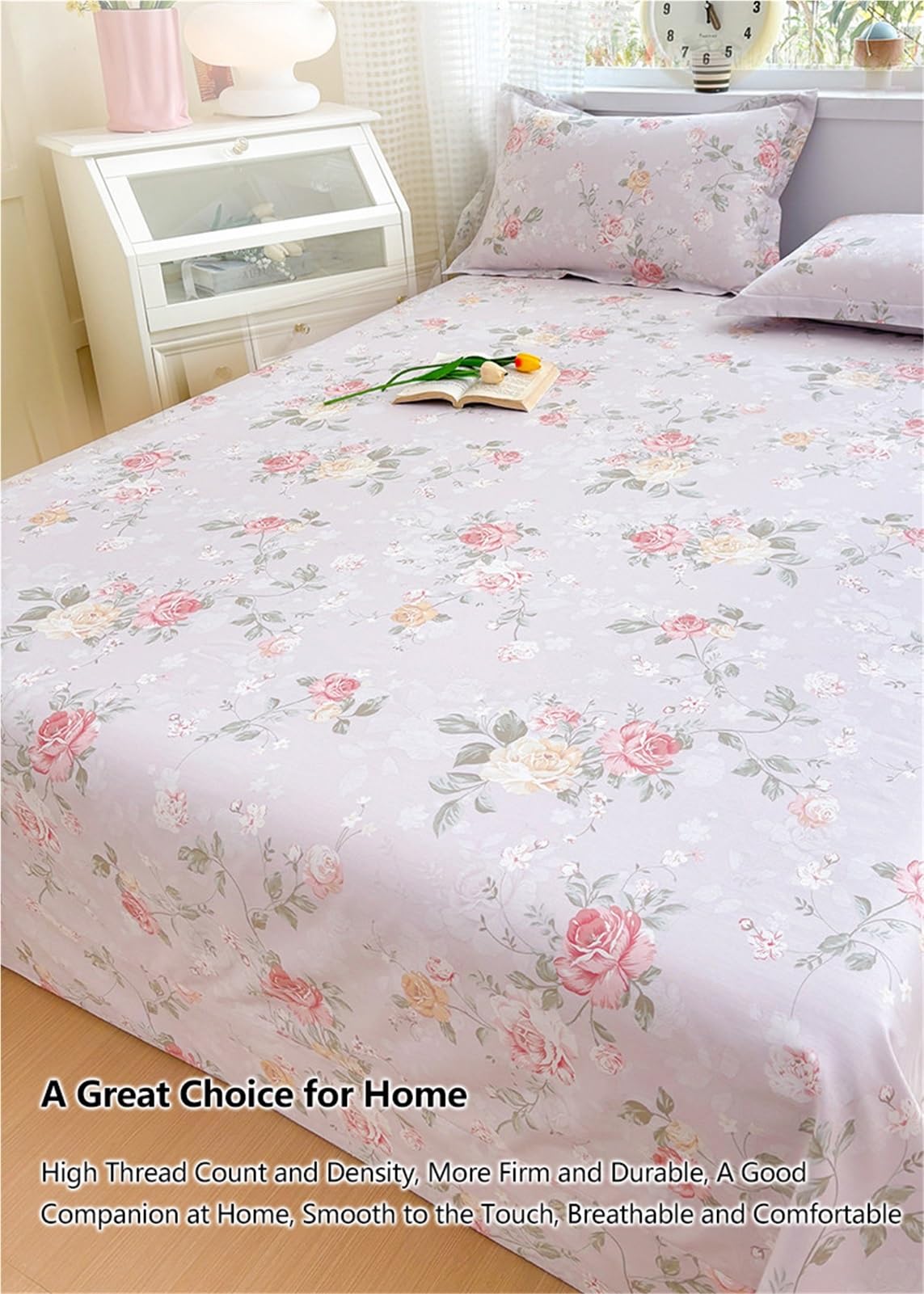 Bettlaken Ohne Gummizug Betttuch Laken 100% langstapeliger Baumwolle 160/210x230cm 245/265x245cm weiches atmungsaktives Flaches Laken(Flower N,265x245cm)