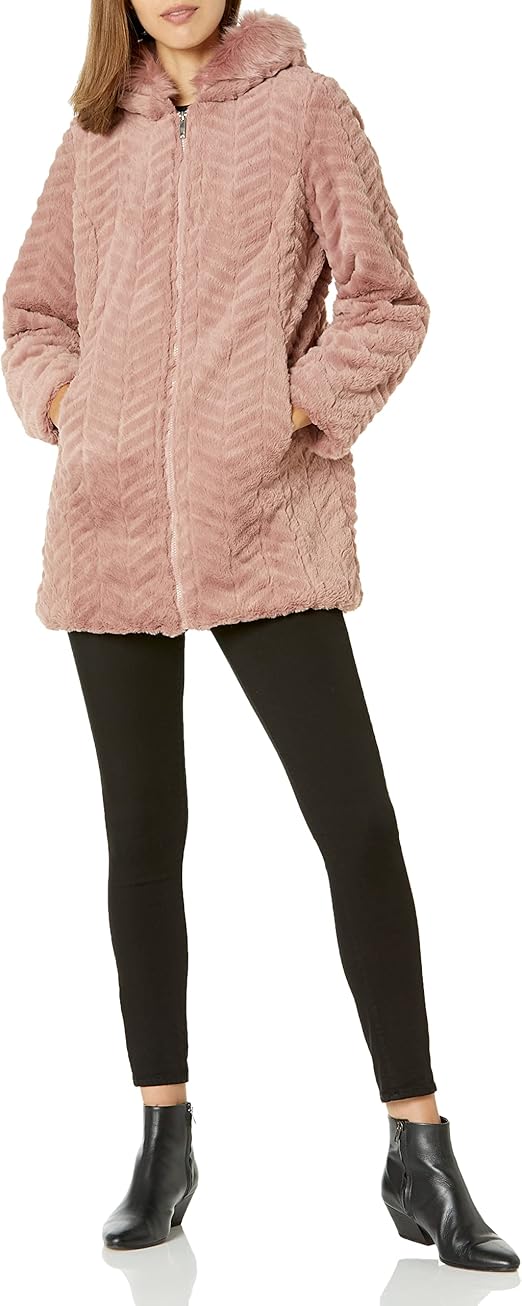 INTL d.e.t.a.i.l.s Women's Cozy Faux Fur Hooded Jacket at Amazon Women
