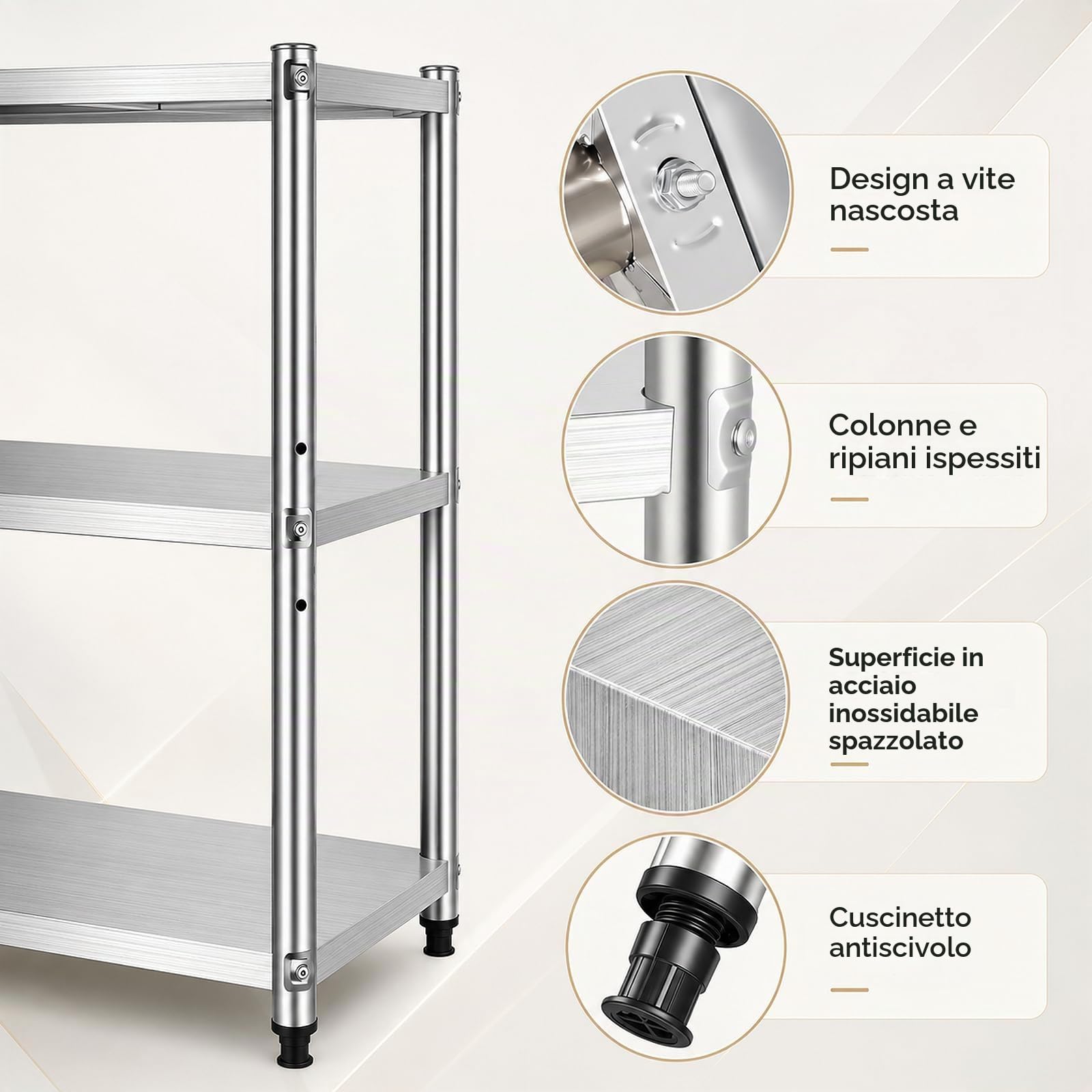 Scaffalatura a 3 ripiani in acciaio inox, multiuso, in metallo, moderno e piccolo scaffale per microonde, supporto per piante, per cucina, soggiorno, ufficio, garage, patio (79 cm x 59 cm x 35 cm)