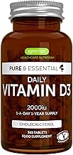 Igennus Pure Vitamin D3 2000iu, Clean Label, 365 Small Tablets, 1-Year Supply, Vegetarian High Absorption Cholecalciferol Vitamin D Supplement