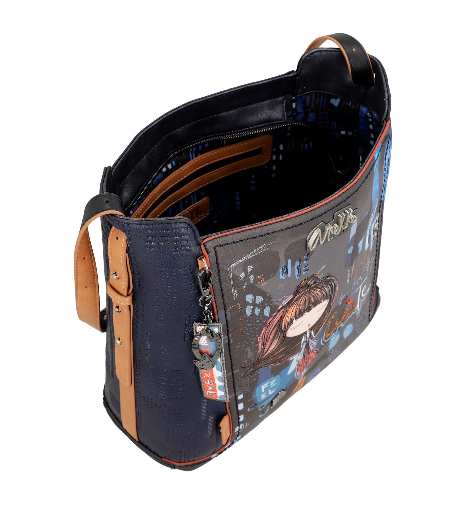 Anekke Große Schultertasche für Damen, 1 verstellbarer Schultergurt, Reißverschluss und zeitgemäße Tasche, Zubehör und Accessoires für Damen, Maße 31 x 30 x 13 cm, bunt, Zeitgenössisch