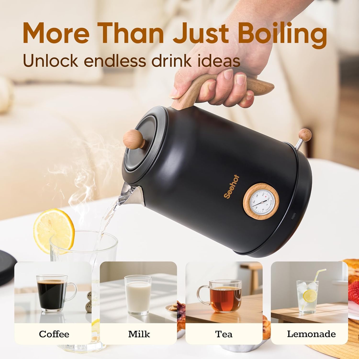 Large Electric Water Kettle with Thermometer