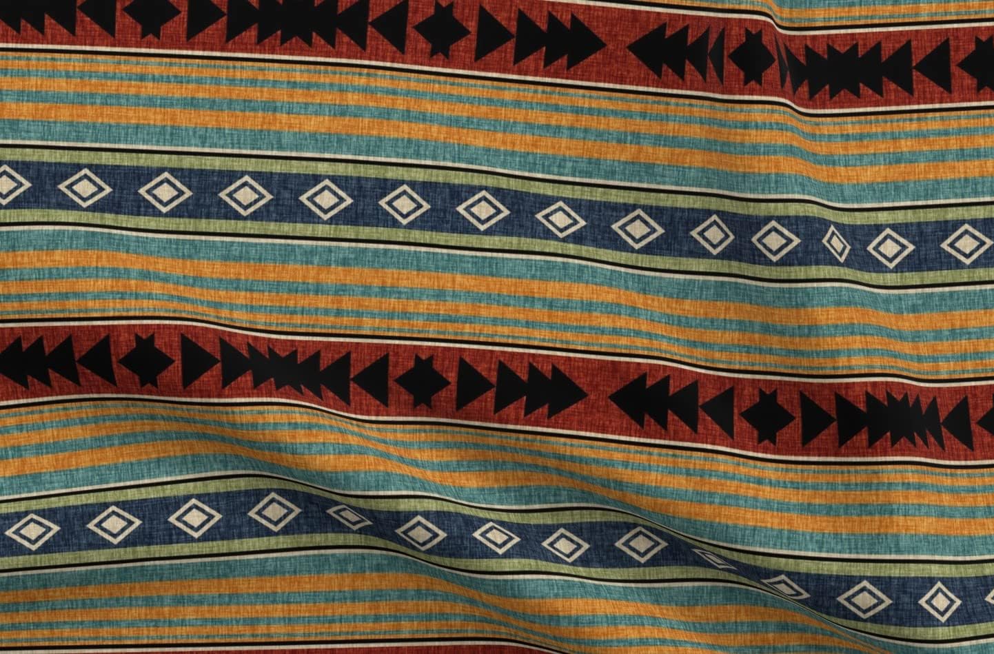 Spoonflower Fabric - Western Cowboy Retro Mountain Camping Horse Rustic Southwestern Stripe Printed on Petal Signature Cotton Fabric Fat Quarter - Sewing Quilting Apparel Crafts Decor