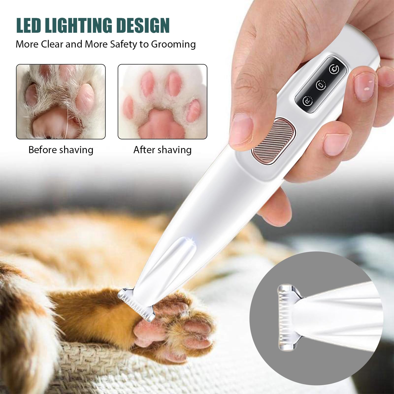 3 en 1 Tondeuse Chat Professionnelle: Silencieuse Tondeuses pour Chat Étanchéité IPX7,Sans Fil Fondeuse Toilettage pour Animaux avec Câble USB Rechargeable pour Chat et Chien (1 PCS)
