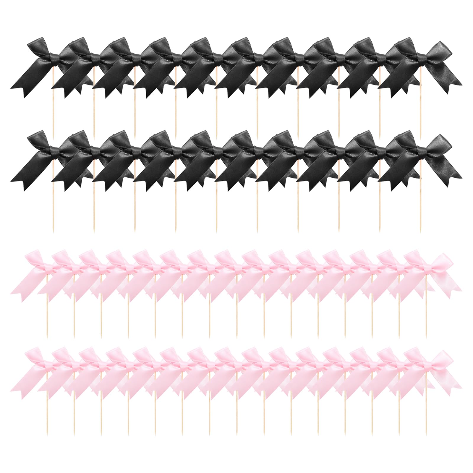 50 decorazioni per cupcake con fiocco rosa, decorazioni per torte di compleanno, matrimoni, baby shower, addio al nubilato, feste a tema coquette (rosa, nero)
