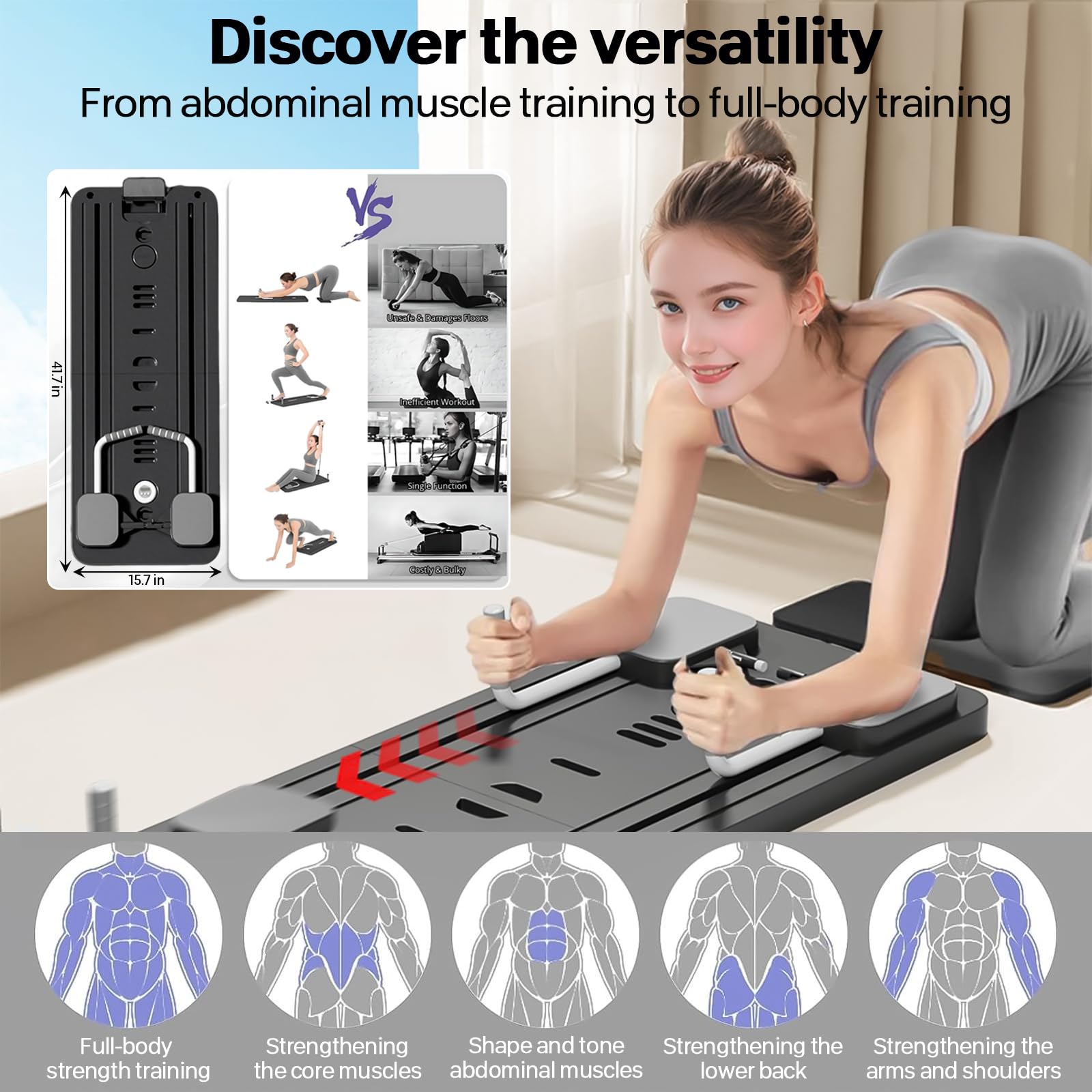 Pilates Board, set di riformatori per pilates multiuso pieghevole per la casa, tavola da pilates 5 in 1 pilates