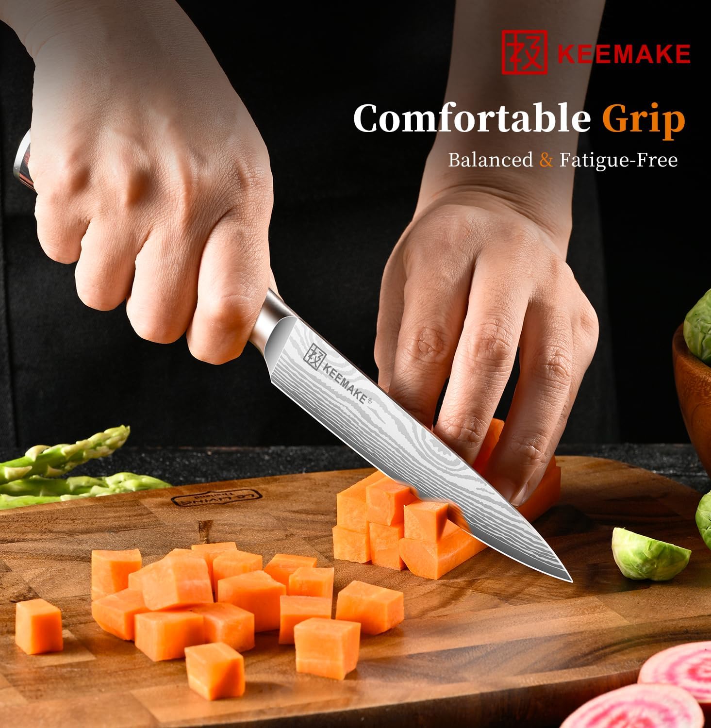 KEEMAKE Kitchen Utility Knife, 5 Inch Paring Knife, Ultra Sharp High Carbon Stainless Steel, Tomato Knife for Fruit and Vegetable Cutting with Ergonomic Handle, Chef Knife for Kitchen - Image 5