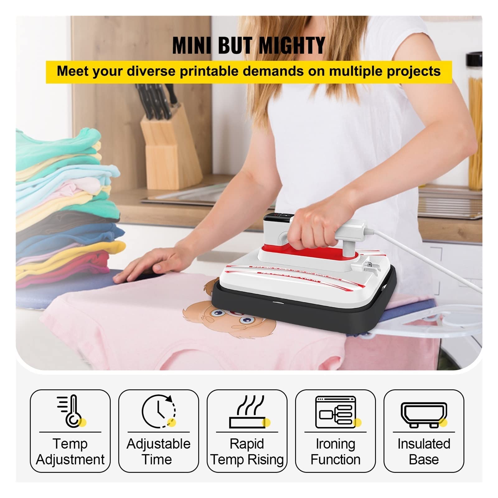Macchina for pressa di calore portatile Materiale durevole 12 X 10 pollici Stampante fai-da-te for trasferimento schermo touch facile for magliette(Blauw)