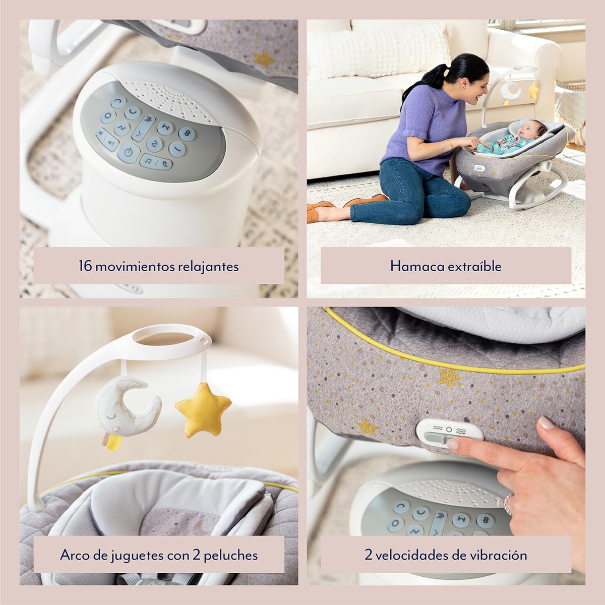 Graco All Ways Soother - Mecedora y sillita portátil para bebés 2 en 1, de recién nacidos a 9 meses aproximadamente (0-9 kg), con vibración y velocidad de balanceo ajustable, estampado Stargazer