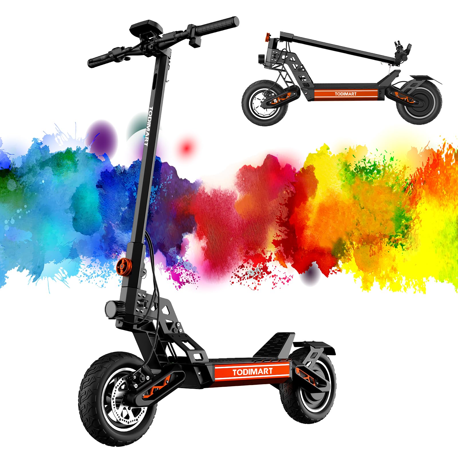 Electric Scooter for Adults, 50-60 km km Range, 48V 15.6 Ah Battery, 10" Tubeless Off-Road Tires, 130 kg Load Capacity, 3 Speed Modes, Double Suspension, Key Start - TODIMART S8 EScooter