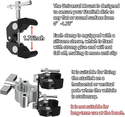 Miniatura 5 de BUJ Soporte de tubo de escalera RV para Starlink V1 y V2, soporte para barandilla de techo de cámper, juego de montaje universal Starlink, marco de