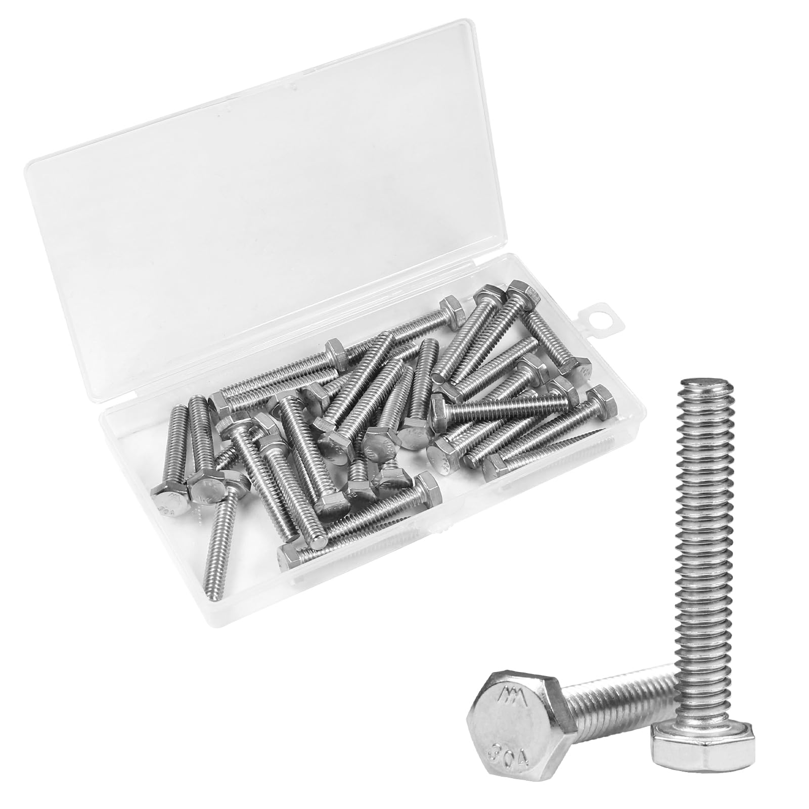 Yinpecly 30Pcs 1/4-20 x 1-1/2" Hex Bolts,1/4"-20 Hex Head Cap Screws Hexagon Bolts, 304 Stainless Steel, External Hex Drive, UNC Coarse Thread Fully