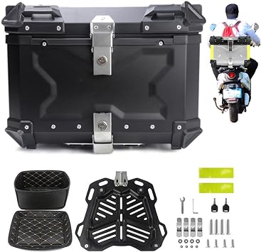 Motorcycle Tail Box Top Case,Silver/Black Motorcycle Suitcase Aluminium Top Case Scooter Case,for Store Helmet Large Luggage, Waterproof Motorcycle Top Case, Motorbike Top Cases,Black-28L