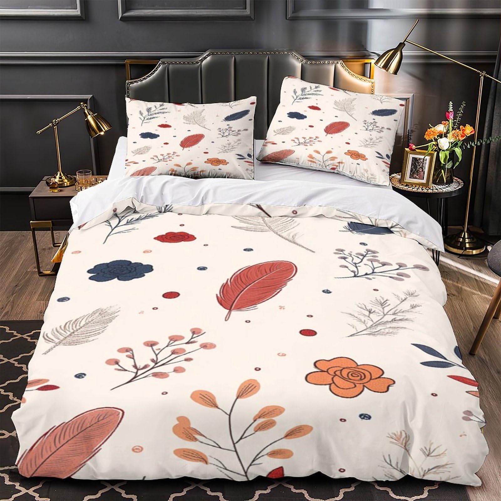 MMDASBVPE Feather Patterns Duvet Cover 3D Design Printed Machine Washable 3 Pieces Bedding Set Zipper Comforter Cover Hotel Quality Breathable for Adults Kids Women Teens Youth Single（135x200cm）