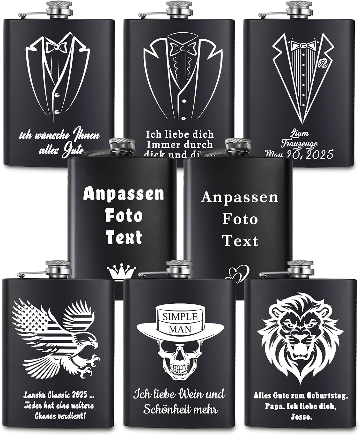 8oz Stainless Steel Engraved Hip Flask with Text and Patterns Personalised Gift for Birthday Christmas Father's Day Groomsmen Engraving Text 01