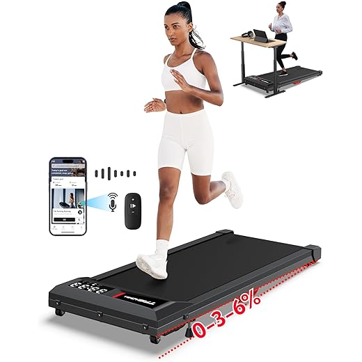 Walking Pad Treadmills, 6% Incline Treadmill for Home, 5% Decline Walking Pad 300lbs Capacity, Desk Treadmill for Office Under Desk Walking Pad for Small Spaces, Works with KINOMAP Apple Health