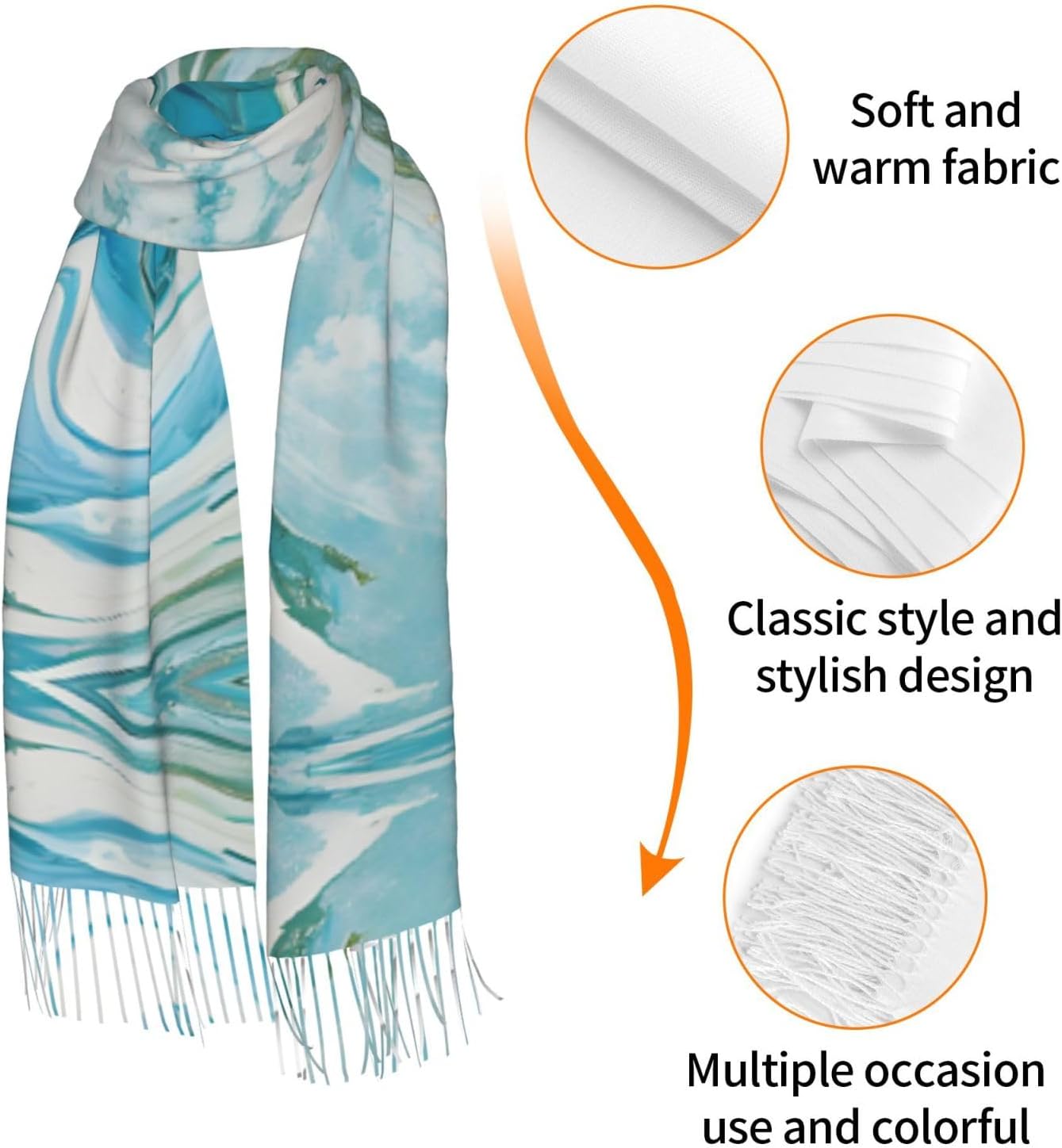 (teal and gold marble) Women's Soft Warm Scarf Large Plush Shawl Wrap with Fringe Fashion Winter Scarves for Cold Weather