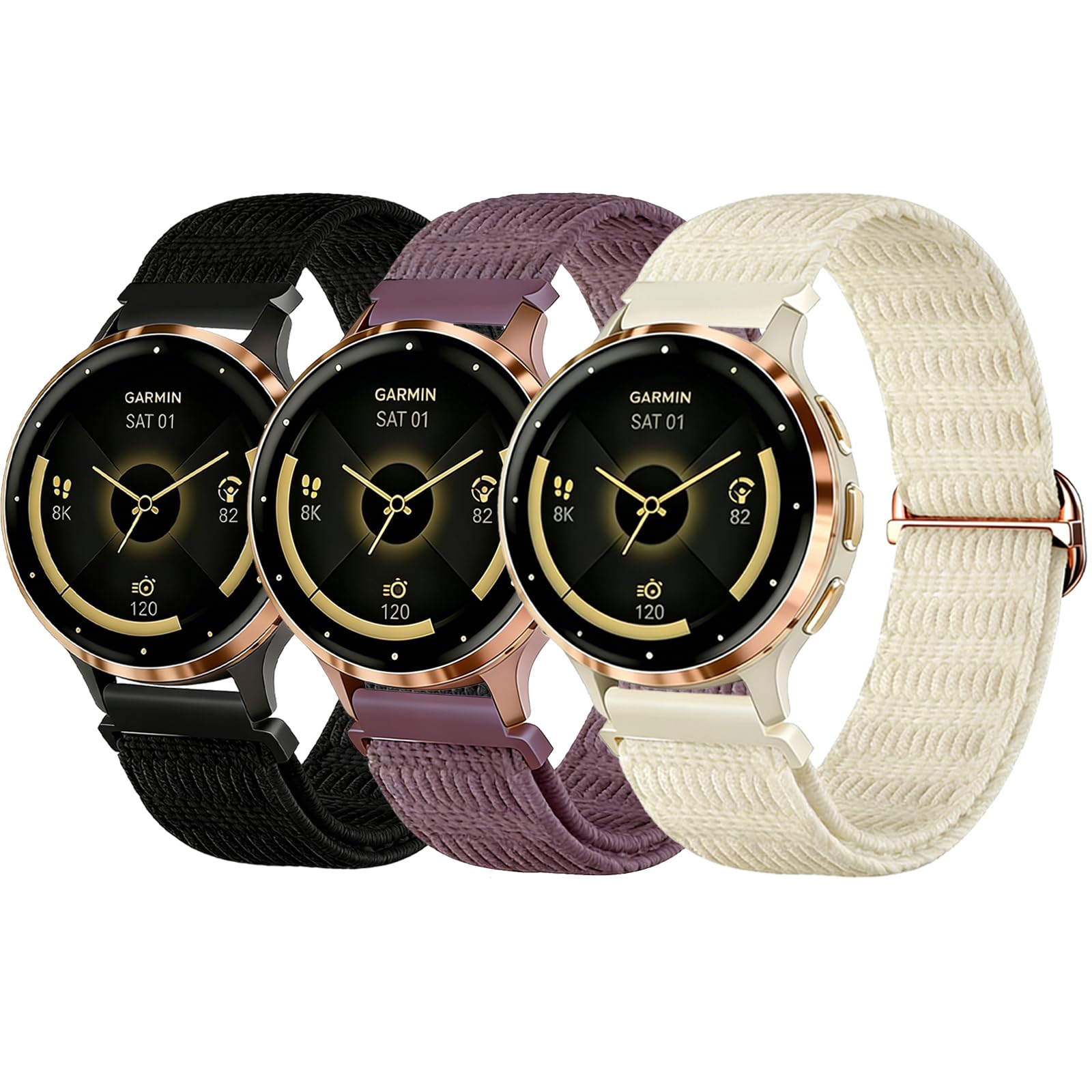 ZXgomg 18mm 3 pack nylon watch strap for Garmin Venu 3s/Venu 2s/Vivoactive 4s/Vivomove 3s/Garmin Forerunner 255s/Garmin Forerunner 255s Music/Garmin Forerunner 265s,nylon watch strap for ladies