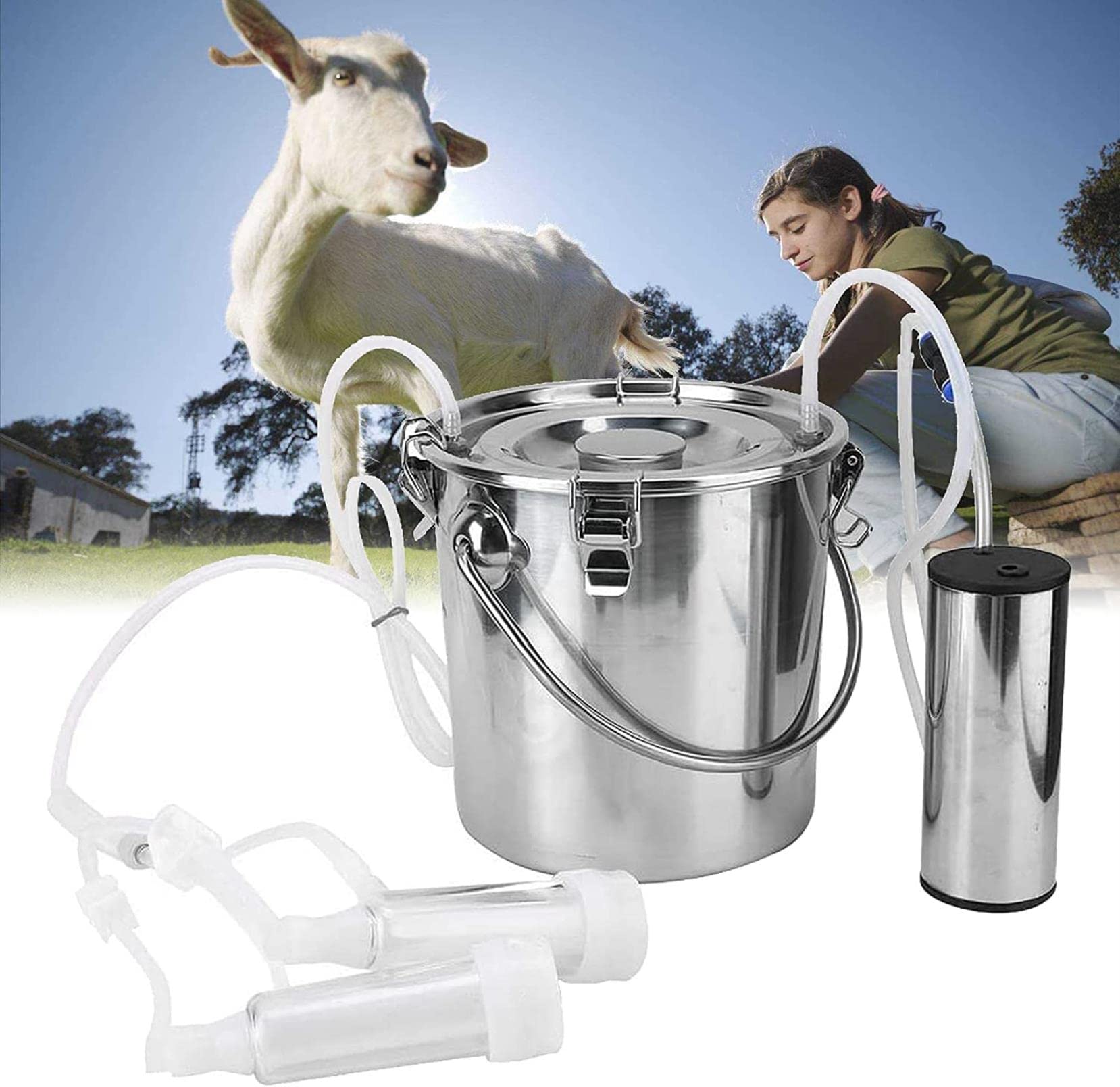 sjdoPulse Milking Machine For Cows, Electric Pulsating Goat Milking Machine, Portable Electric Milker Milking Machine With Stainless Steel Bucket, Milking Supplies For Cows Cattle Or Sheep