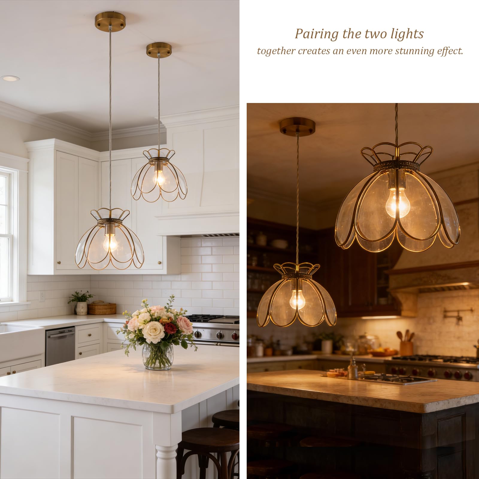 Yifi Deco Brass Glass Ceiling Pendant Light, Hanging Chain lamp