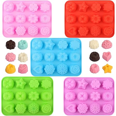 Magigift Silicone Flowers Molds, Baking Pan with Flowers and Heart Shape Non-Stick Silicone Molds for Chocolate, Candy, Jelly, Ice Cube, Muffin (5pack)