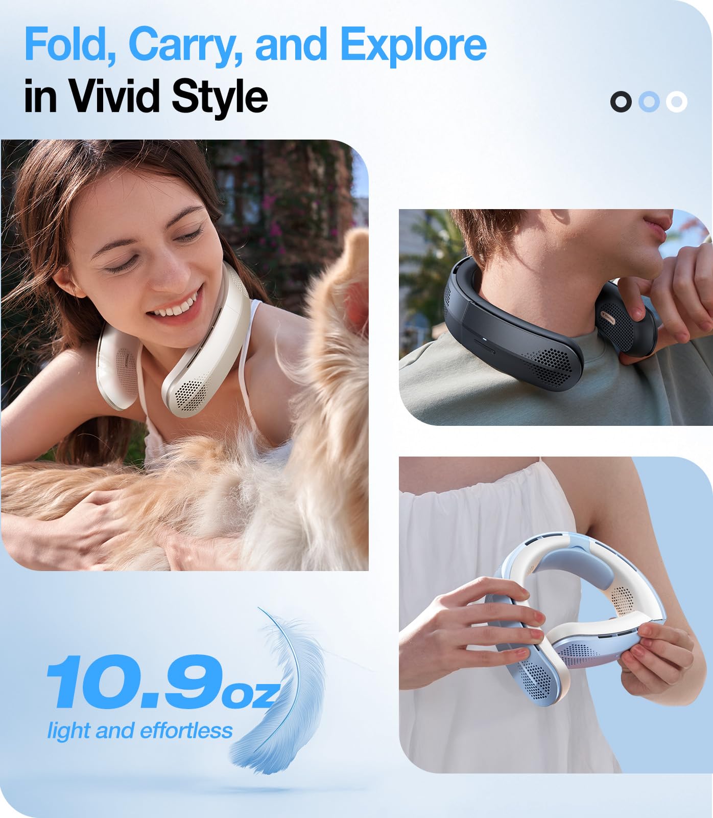 TORRAS Coolite, ventilatore da collo, 4 x Turbo Airflow, ventilatore portatile da collo, raffreddamento a 360°, leggero e pieghevole, per esterni, viaggi, regalo per mamma, padre, nero stellato