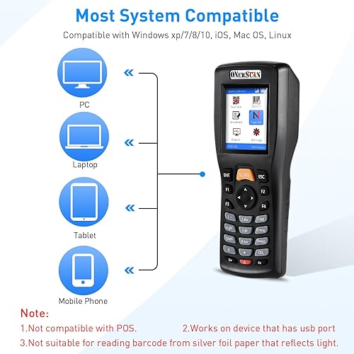 Miniatura 7 de Escáner de inventario, escáner de código de barras inalámbrico 1D y 2D y PDF417 Lector de código de barras QR portátil para dispositivo de