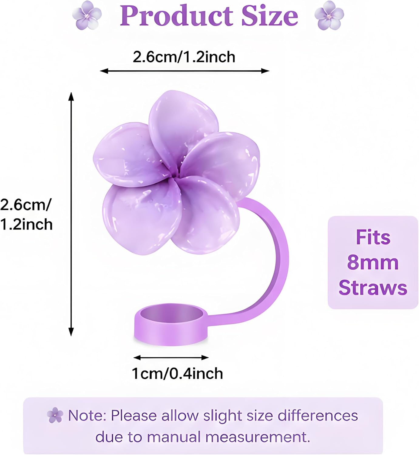 Silicone Straw Topper for Stanley 30 and 40 Oz, Cute Plumeria Straw Cover Caps, Splash Proof Reusable Straw Topper Accessories for 8mm Straws, Tumbler Decoration for Travel, Office, Gym (Purple) image 5
