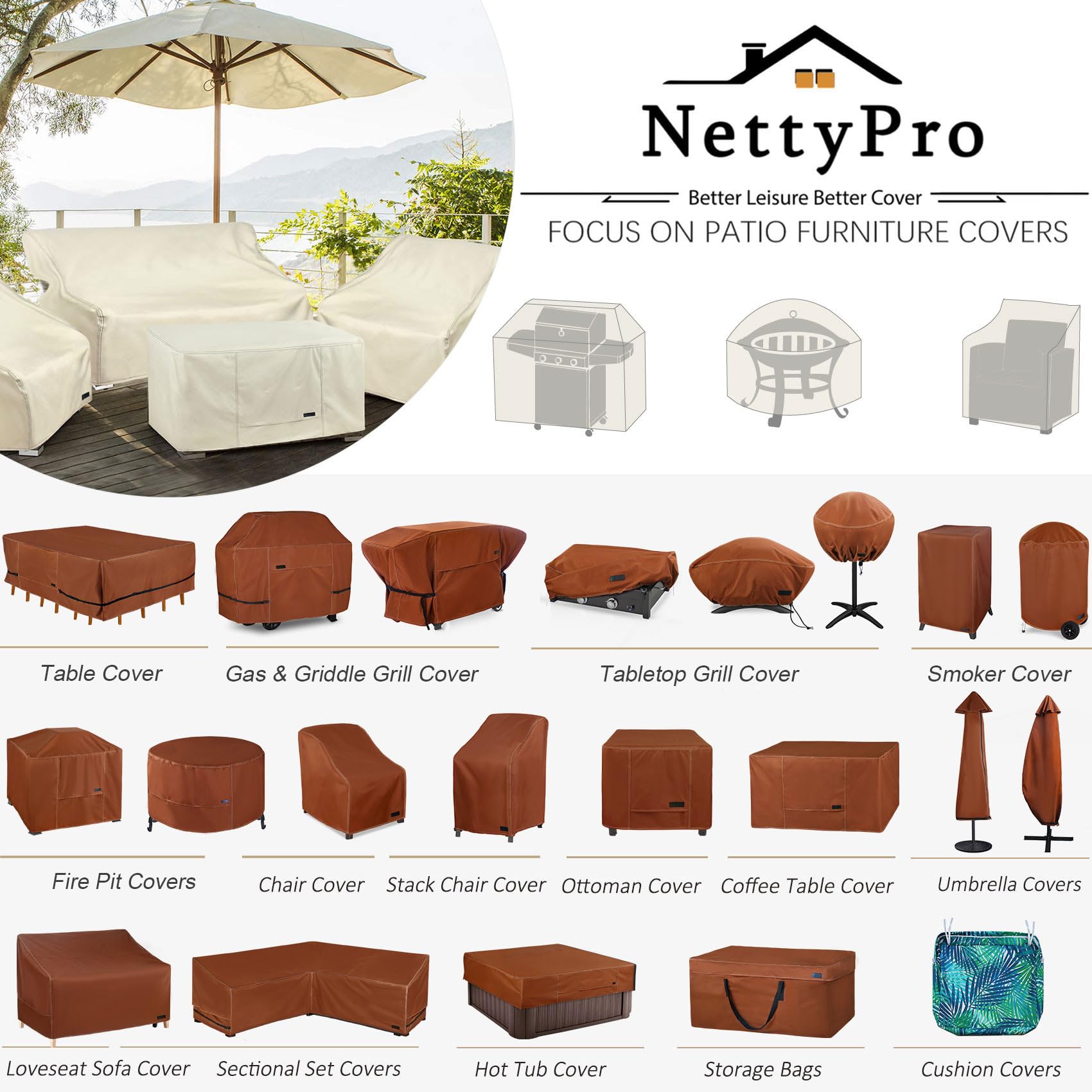 NettyPro Gasgrillabdeckungen, strapazierfähig, wasserdicht, 64 Zoll, Outdoor-Grillabdeckung, 2-3 Brenner, Grillabdeckung für Weber, Char-Broil, Brinkmann, Nexgrill Grills und mehr, Beige