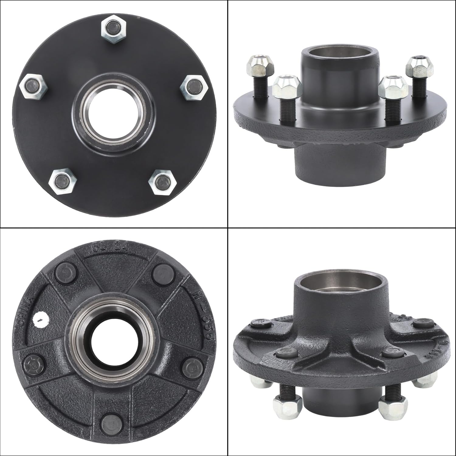 GXYWADY 4 Sets 5 on 5.5' Trailer Hub Kit Replacement for 3500 lbs 84 Spindle with Trailer Bearing Kit (4 Pieces/Set) Replacement for L44649 and L68149