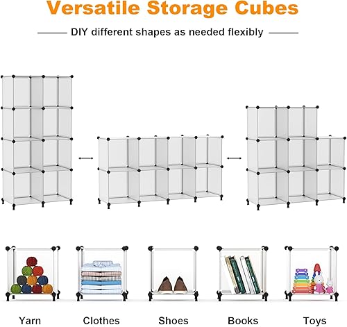 Miniatura 6 de AWTATOS Organizador de almacenamiento de 8 cubos, estante organizador de armario, estantería, estantes de almacenamiento apilables para armario,