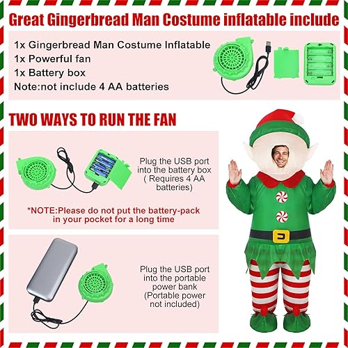 Vista 3 de Liliful Disfraz inflable de elfo de Navidad para adultos, divertido disfraz para adultos, hombres y mujeres, Navidad, Halloween, vacaciones, fiesta