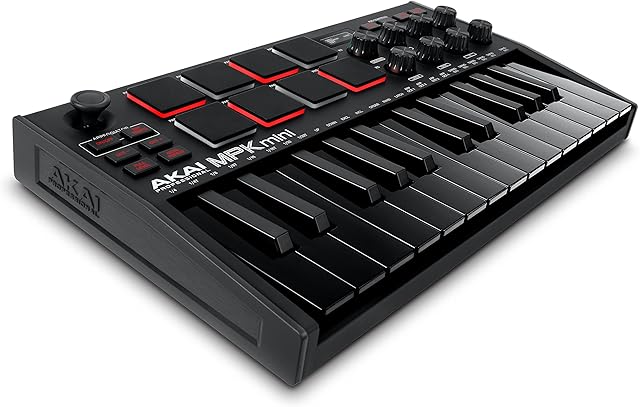 AKAI Professional MPK Mini MK3 25 Key USB MIDI Keyboard Controller with 8 Backlit Drum Pads, 8 Knobs and Music Production Software Included (Black)