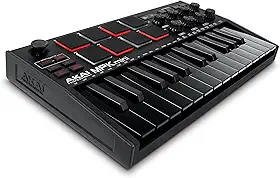 Akai Professional MPK Mini MK3 - Controlador de Teclado MIDI USB com 25 Teclas, 8 Pads de Bateria Iluminados, 8 Knobs, Software de Produção Musical e Pacote de Sons da Native Instruments, Preto