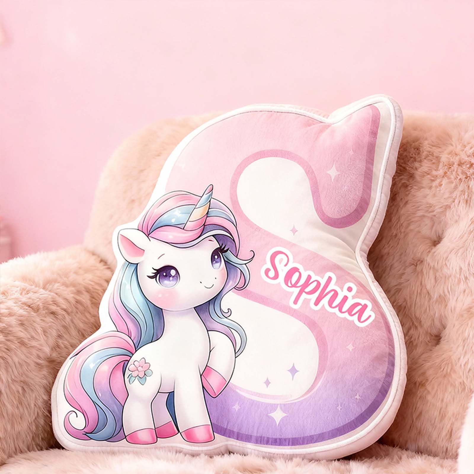 Drawelry Cuscino Personalizzato a Forma di Unicorno,Decorazione per la casa,Cuscini Decorativi Regalo di Natale Carino per Bambine (lettera unicorno)