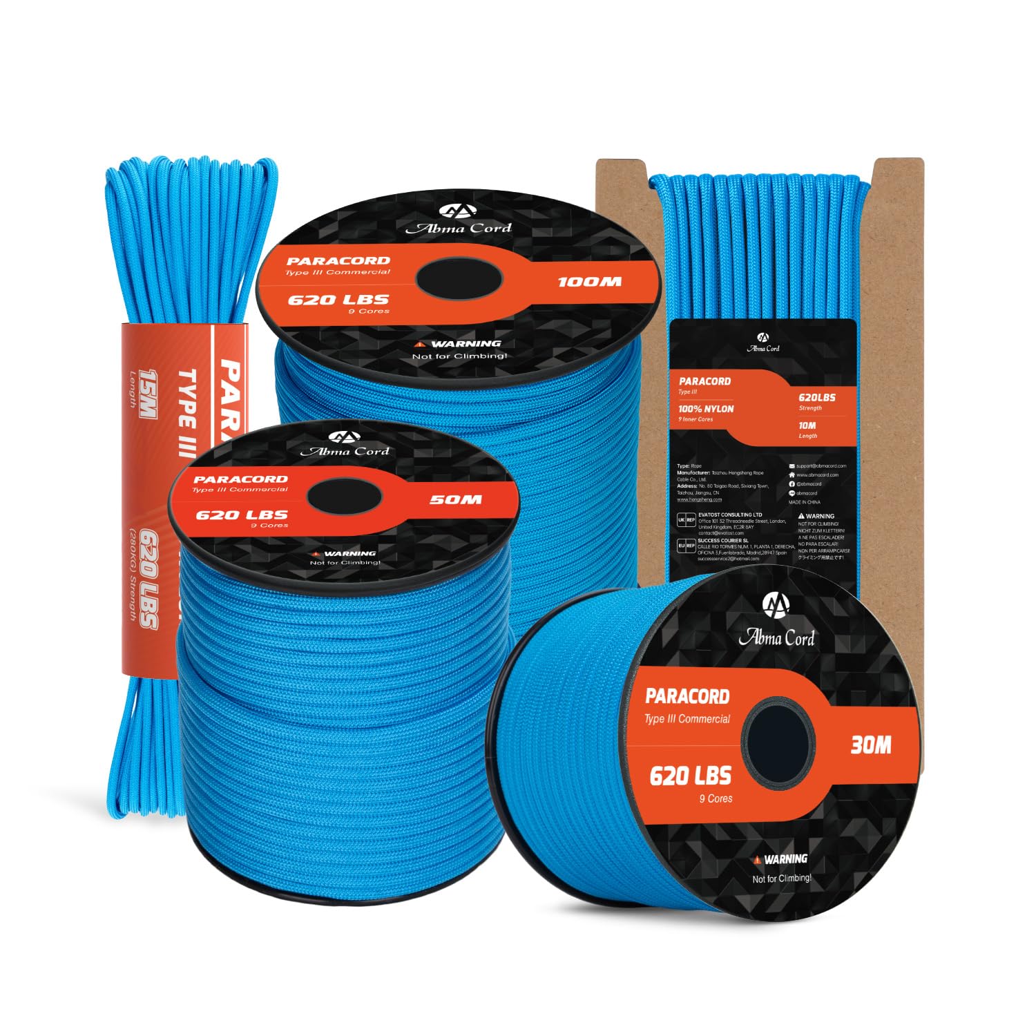 Abma Cord Paracord 4mm 10m Nylon Rope 9 Strands Type III Parachute Cord