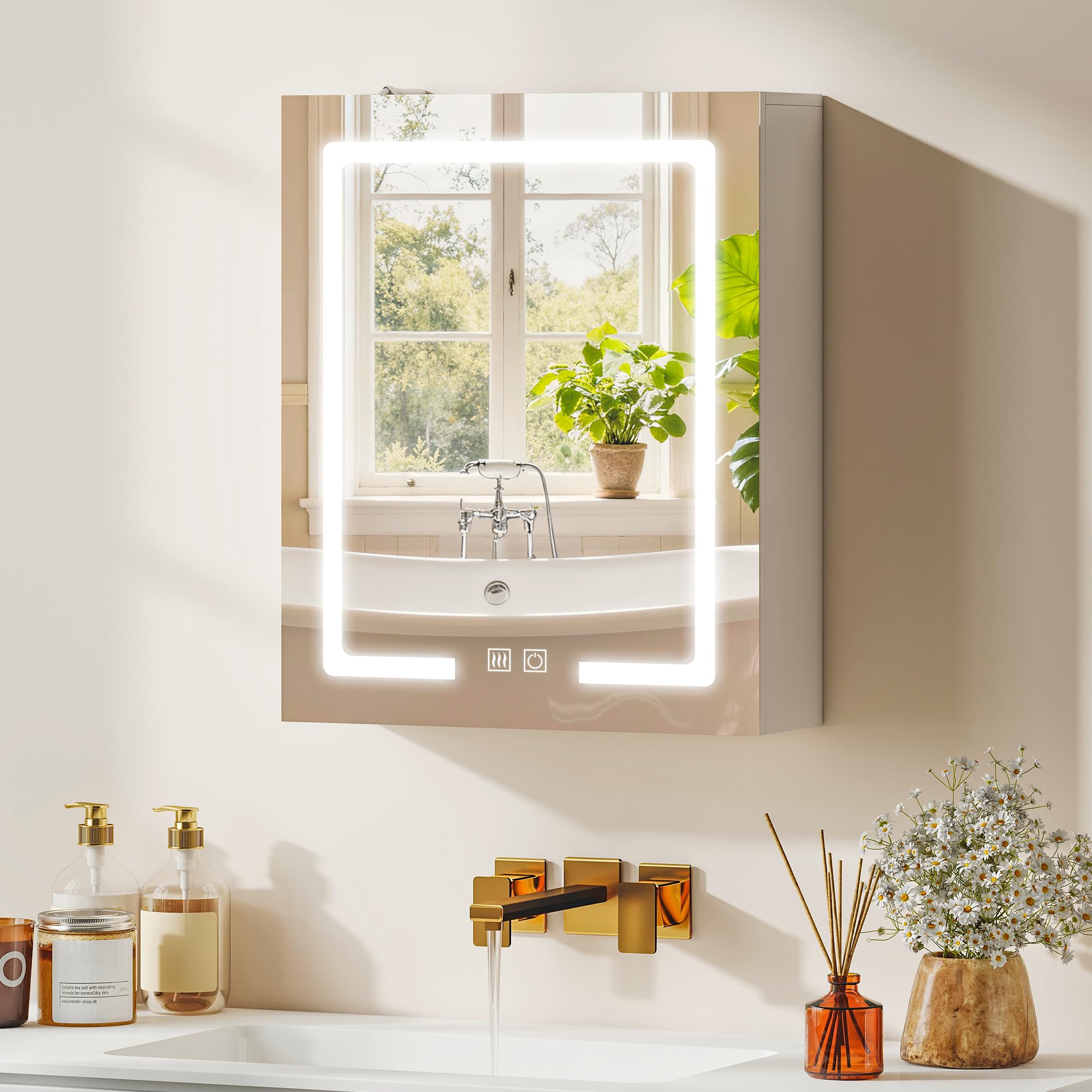 HOMCOM Armoire Murale Salle de Bain avec Miroir et éclairage LED, 50 x 15 x 60 cm, Meuble Salle de Bain avec Anti-buée, étagères réglables, 3 températures de lumière, Interrupteur Tactile, Blanc