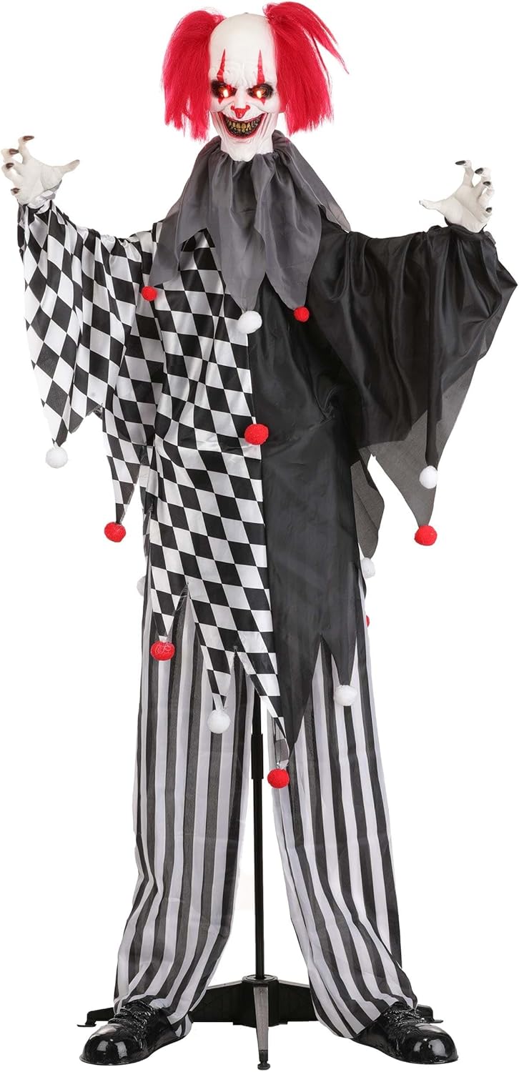 Fun Costumes 5.6FT Gonna Getcha Animatronic Clown | Halloween Decoration with Flashing Eyes, Shaking Arms, Creepy Laughing and Talking Features
