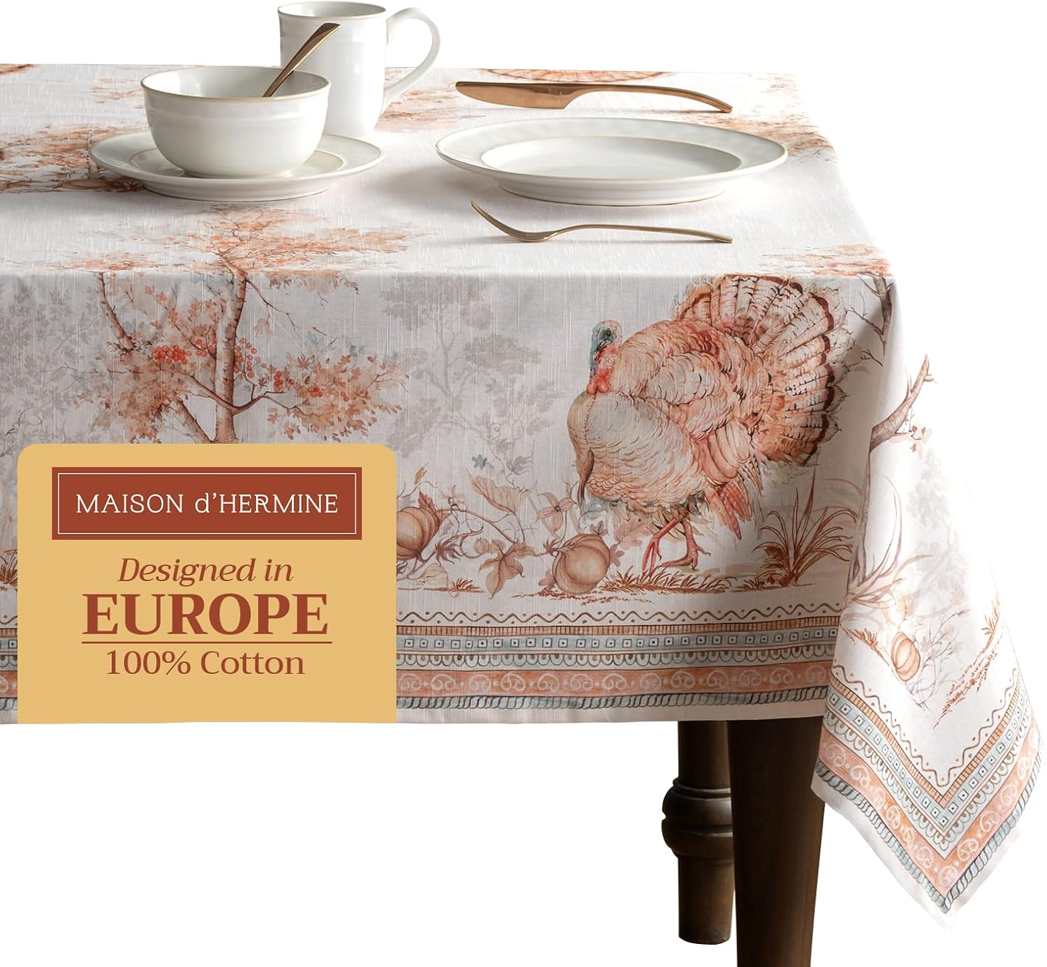 Maison d' Hermine Table Cloth Rectangle Table 100% Cotton 60 x 108 Inches Tablecloth Reusable Decorative Everyday Use for Dining Room, Farmhouse, Home, Party, Festive & Wedding - Giving Thanks