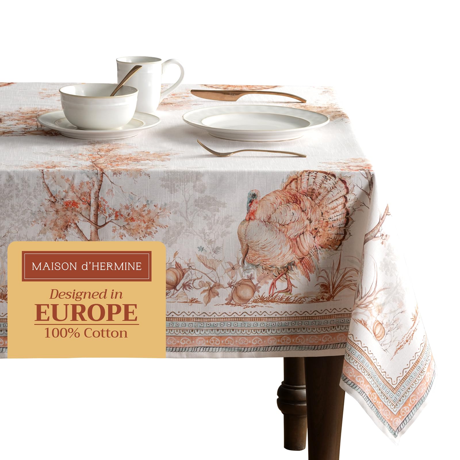 Maison d' Hermine Table Cloth Rectangle Table 100% Cotton 54 x 72 Inches Fall Tablecloth Reusable Everyday Use for Thanksgiving Christmas Decorations Dining Farmhouse Party (Giving Thanks) — image 1