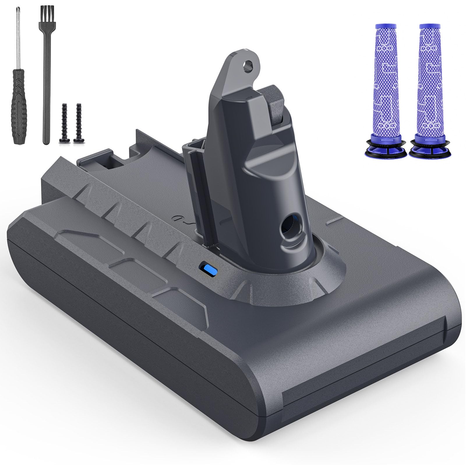 Keenstone Replacement Battery for Dyson V6-6500mAh Battery Compatible with V6 Animal Absolute SV03 SV04 SV05 SV06 SV07 SV09 DC58 DC59 DC61 DC62 DC72 DC74 Vacuum Cleaner with Filters and Screwdriver