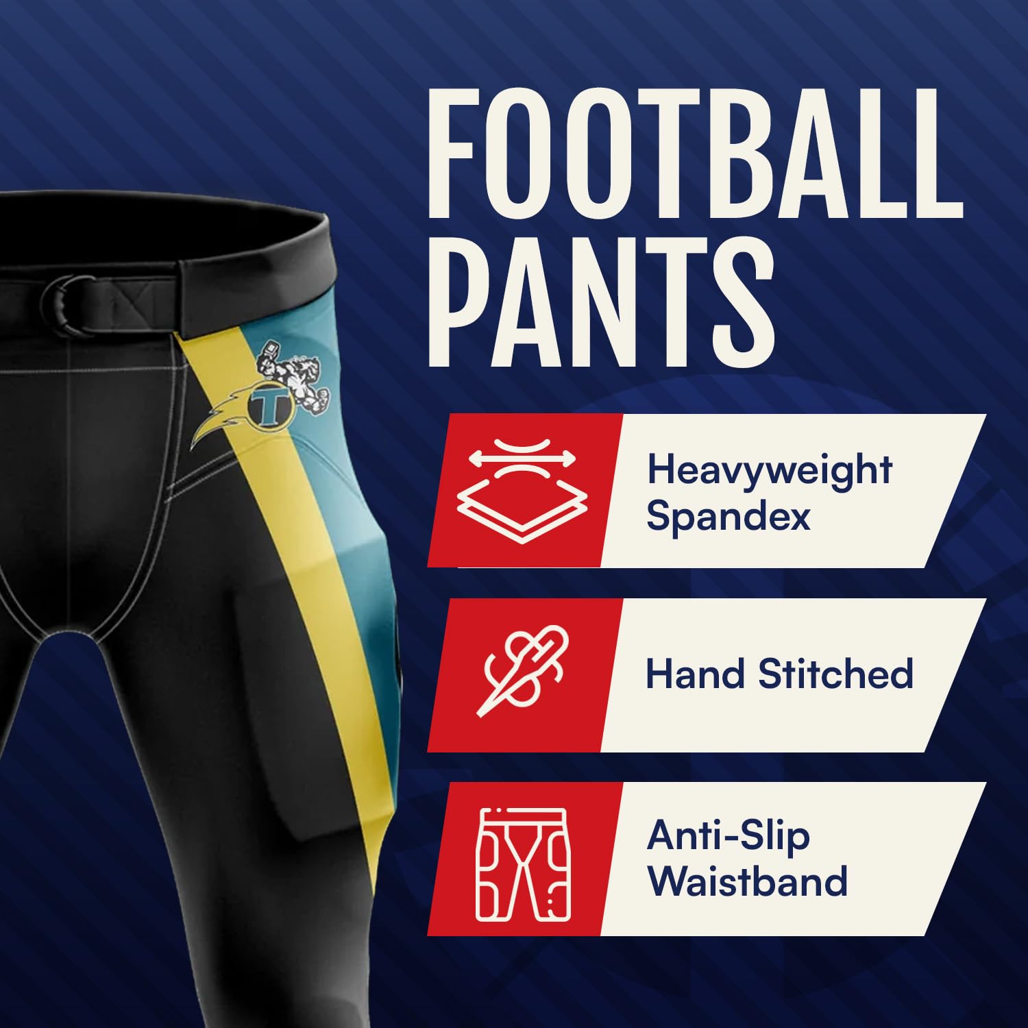 Football Pants for Men, Hand-Sewn & Fully Customizable, Breathable Design, Men's Football Pants for Practice & Game Use, Adult Sizes, XL