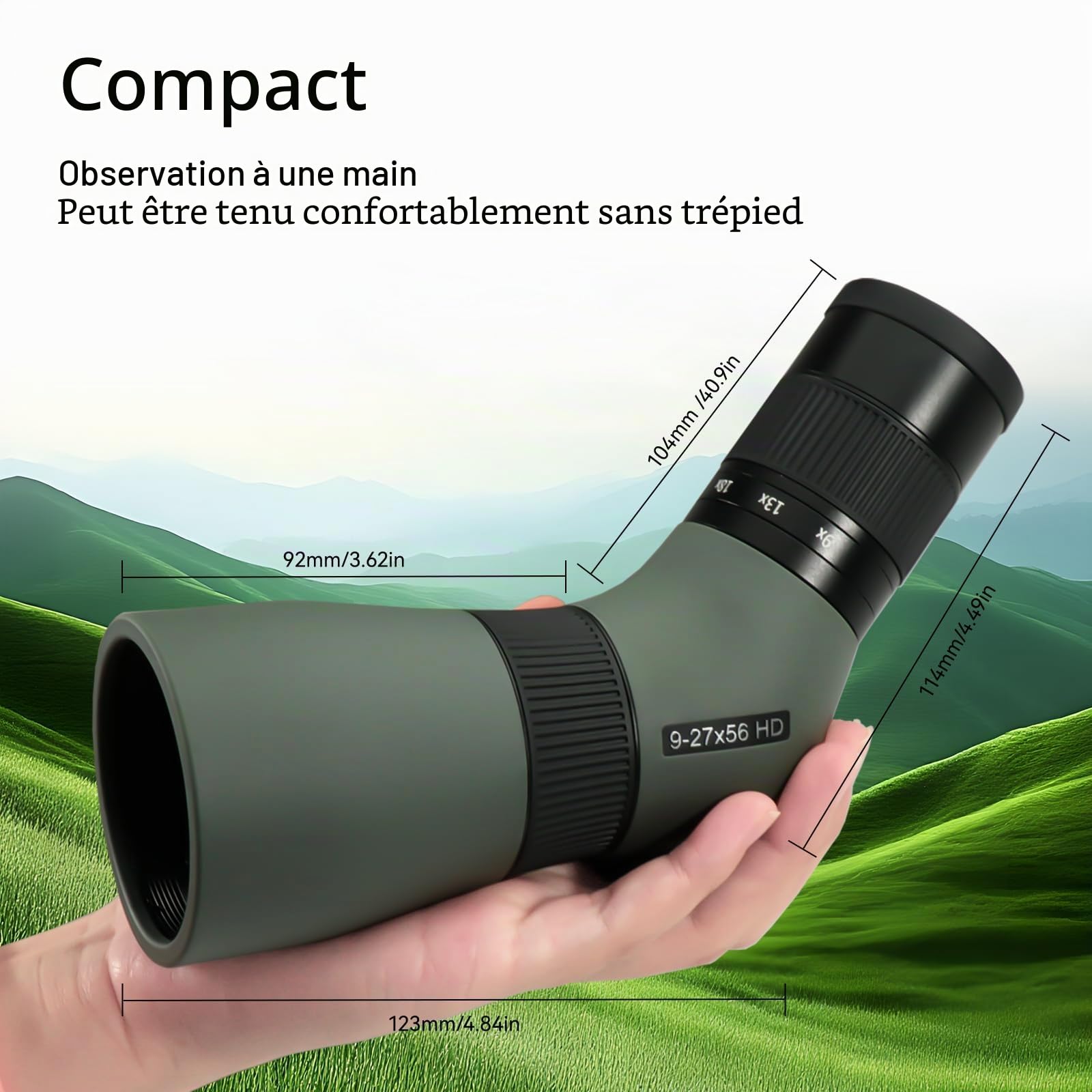 Svbony SV410 Ed Longue Vue 9-27x56, Portable Compact, Verre Ed Optique FMC, Champ de Vue Large Étui Modulaire Colibri Spotting Scope pour Observation des Oiseaux, Voyage, Paysage
