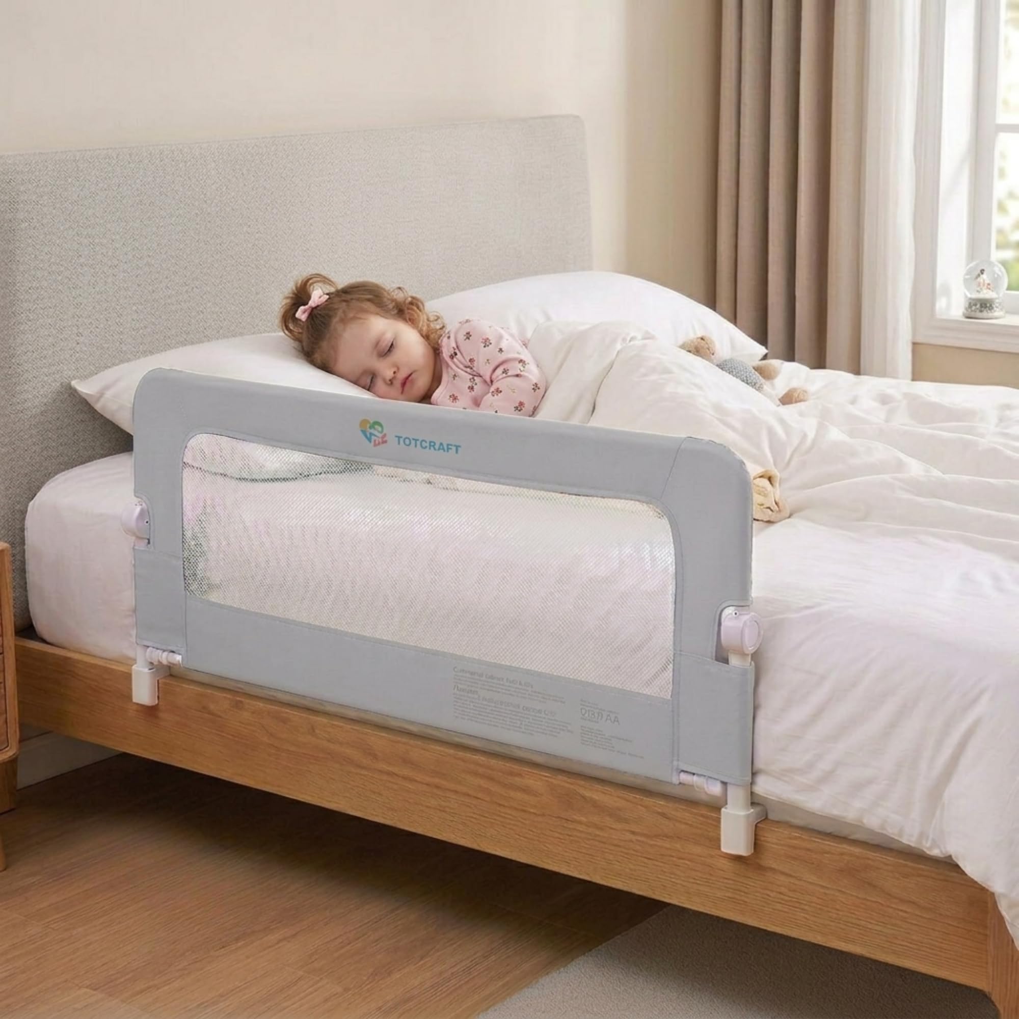 TotCraft Toddler Bed Rail Guard ASTM F3222 Certified– Fits Twin, Full, Queen & King Beds – Universal Fit Bed Rail for Toddlers for Slatted Frames & Box Springs – 35.5