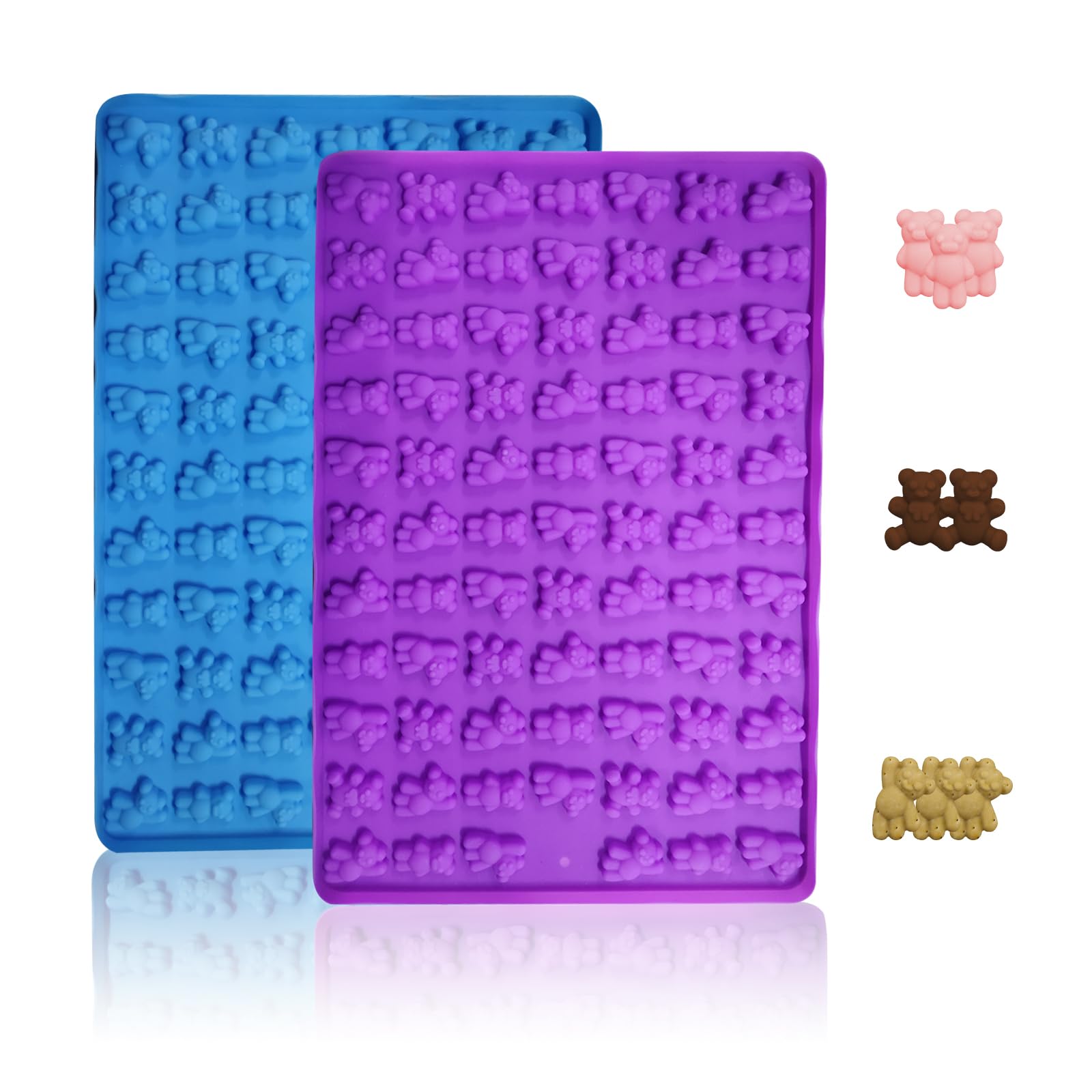2 PCS Gummy Bear Candy Molds Silicone, 152 Cavity Bear Shape Mini Silicone Gummy Molds for Chocolate, Candy, Biscuits, Cookie, Jelly,Fondant,Ice Cube,Pet Dog Treats Mold
