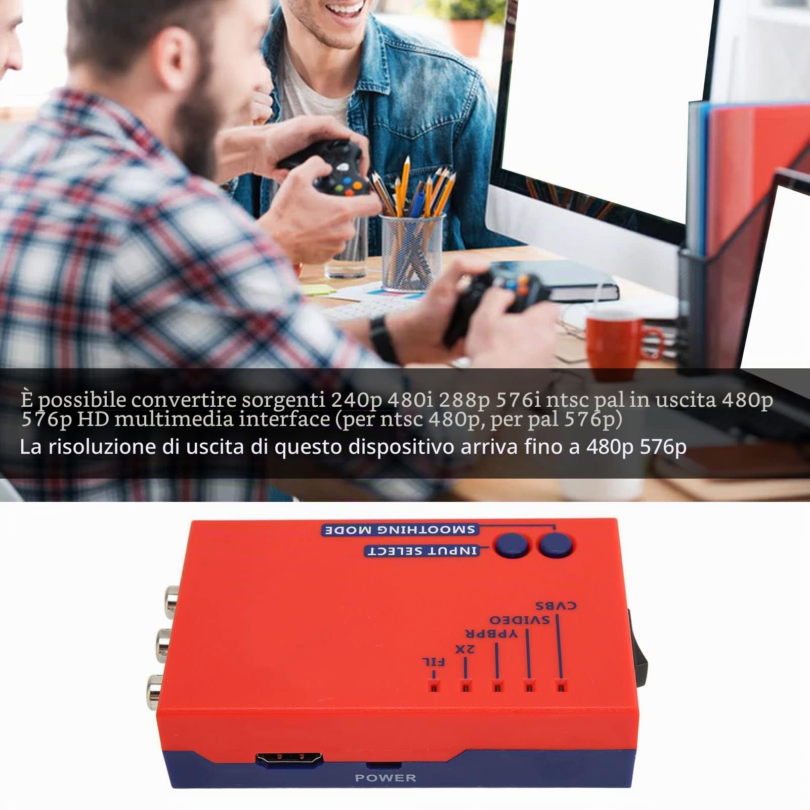 Retroscaler2x AV a HDMI Converter - Moltiplicatore di Linea di Latenza Zero, Supporta NTSC e Pal, 240p/480i/288p/576i a 480p/576p Upscaler per Console di Gioco retrò (Rosso)
