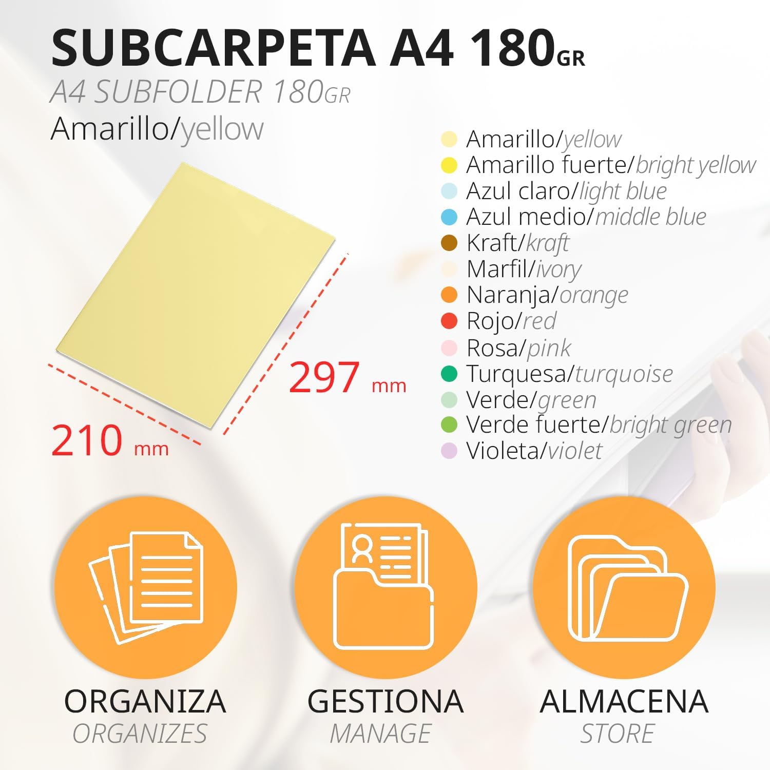A4 Cardboard Subfolders, Paper Filing Folders 180 g, File Folder for Documents, Pack of 50 Coloured Office Subfolders for Filing and Sorting Papers – Ophituria (Yellow)
